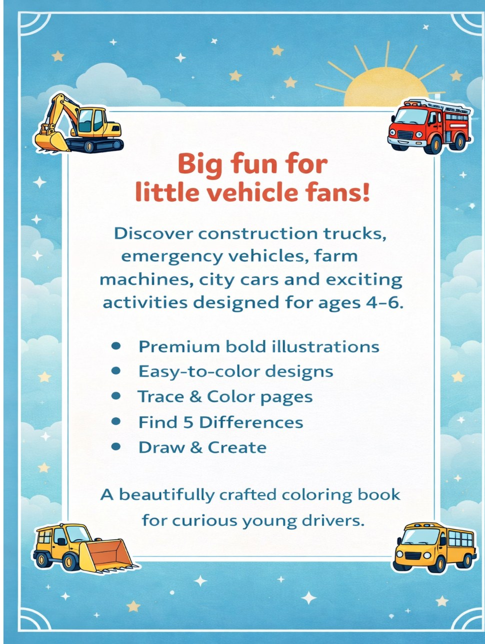 Big Vehicles Coloring Book back cover